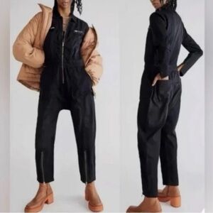 NWT Free People x Sandrine Rose Black Cotton Linen Zip Front Jumpsuit MSRP $298